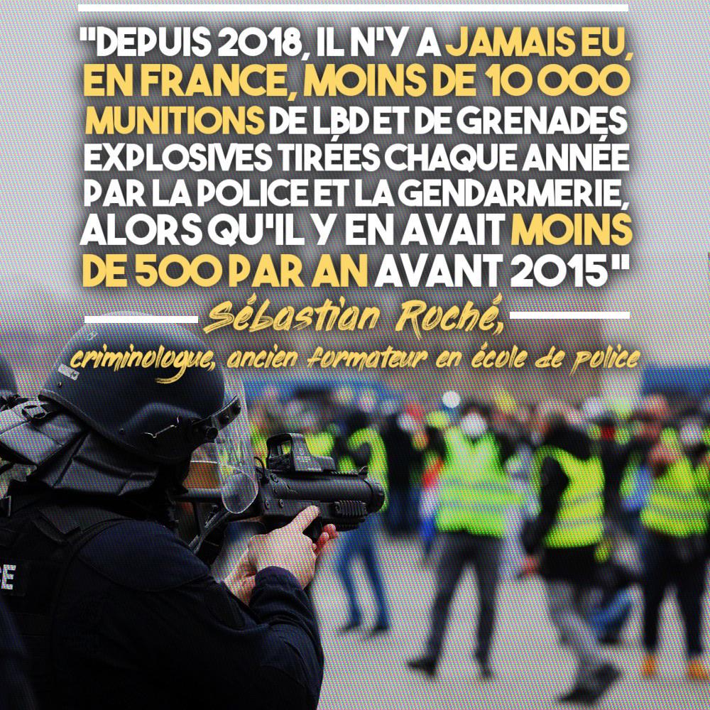 Un policier vise des Gilets Jaunes avec son LBD : chaque années ce sont des milliers de munitions qui sont tirées sur la population.
