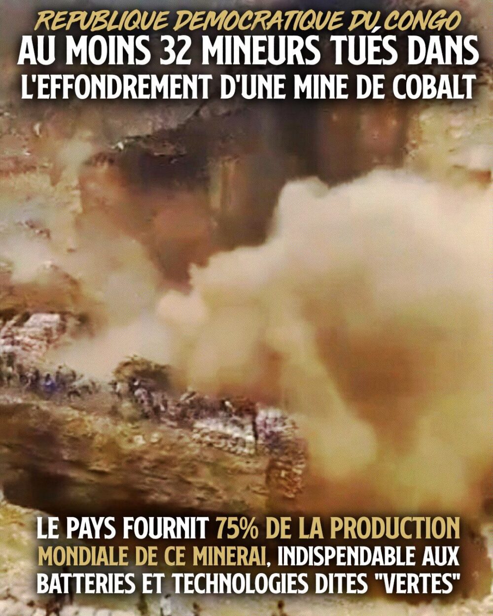Image d'un effondrement dans une mine à ciel ouvert au Congo.