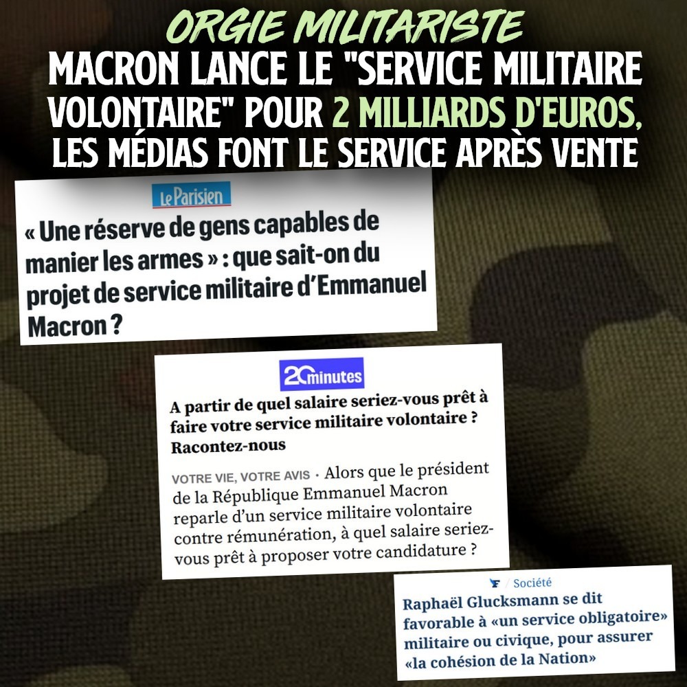 Il l'avait annoncé et pour une fois Macron tient sa promesse, comme si le rêve des jeunes était de mourir pour des marchands d’armes.