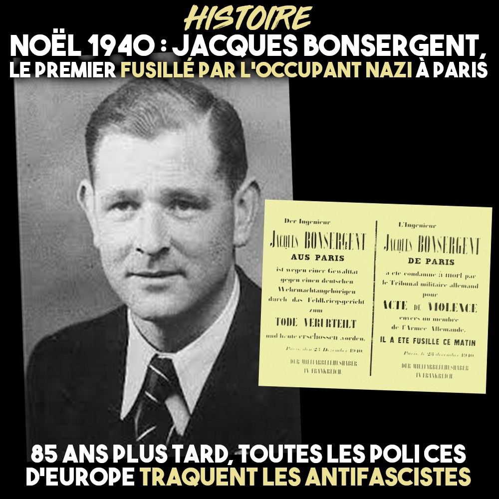 Jacques Bonsergent, assassiné pour l'exemple par l'armée d'occupation nazie dans le Paris occupé le 24 décembre 1940.