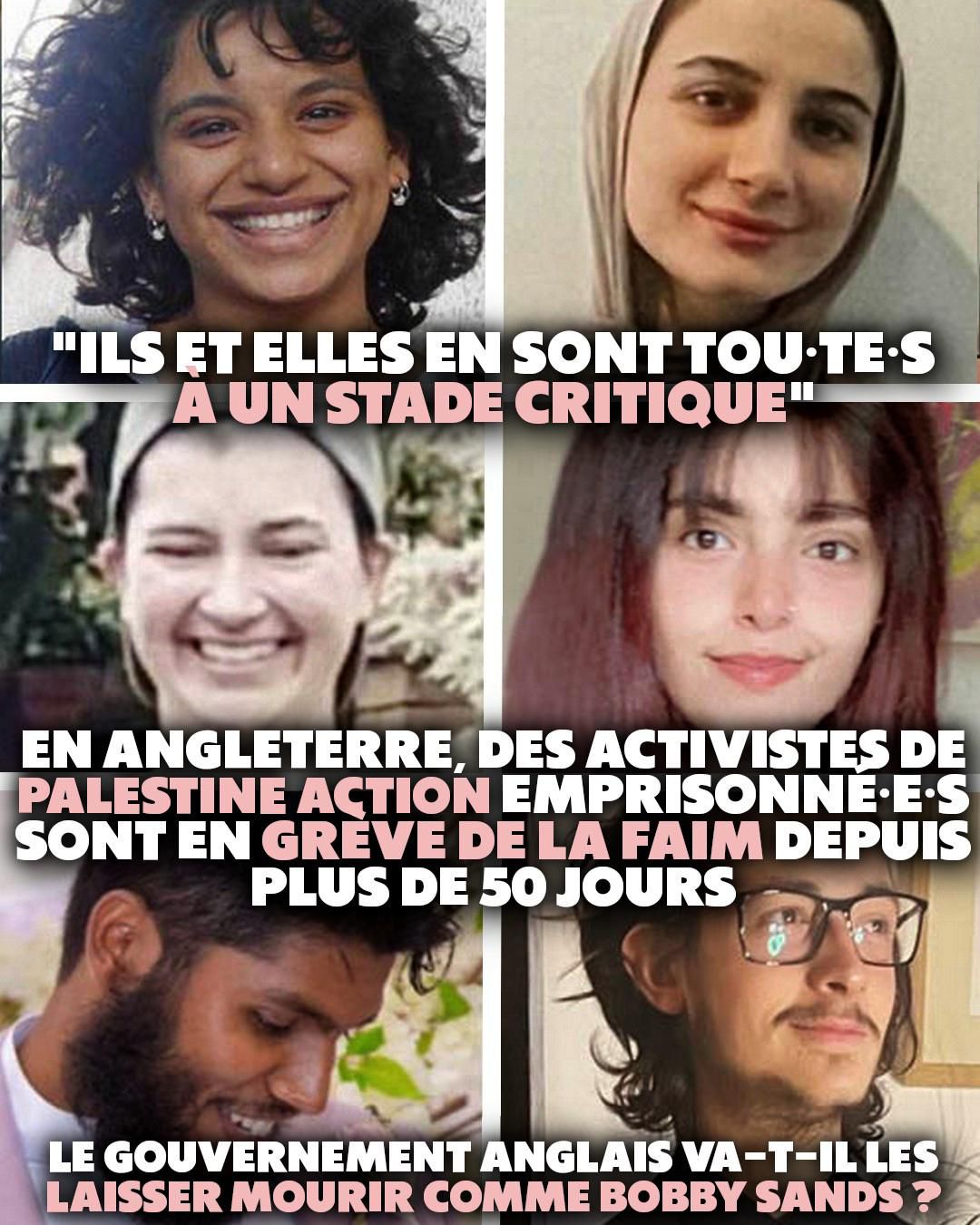 6 portraits de prisonnier·es politiques en grève de la faim après 18 mois d'enfermement au Royaume-Uni.