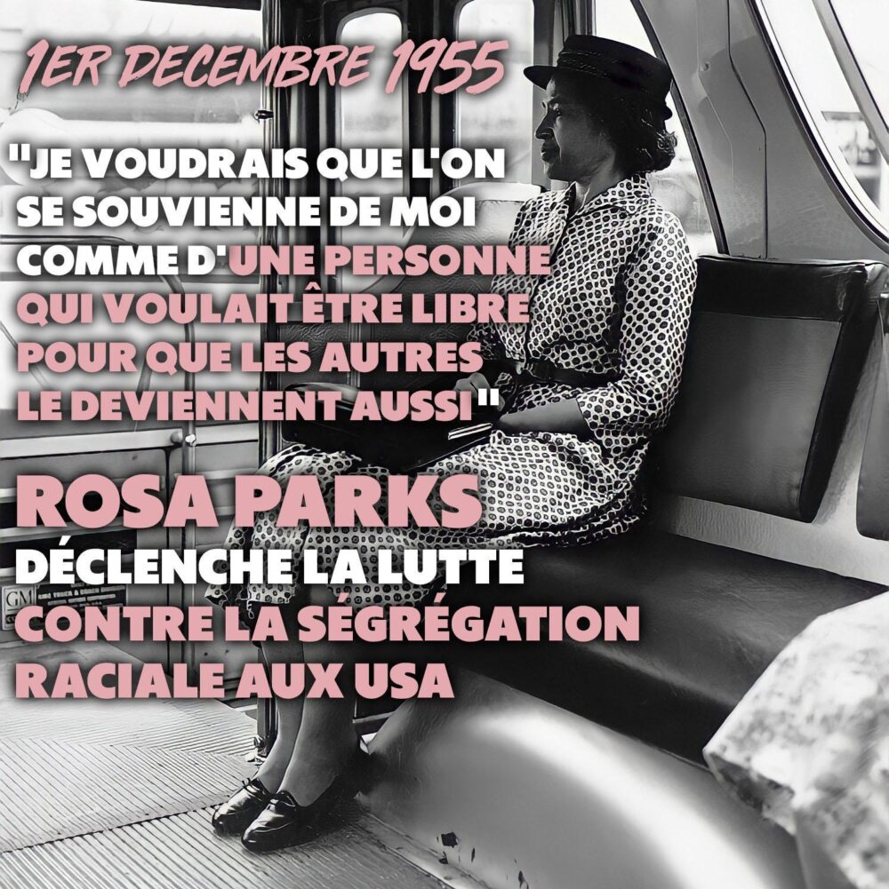 Le 1er décembre 1955, Rosa Parks refuse de céder sa place à un blanc dans un bus, à Montgomery dans l’Alabama.