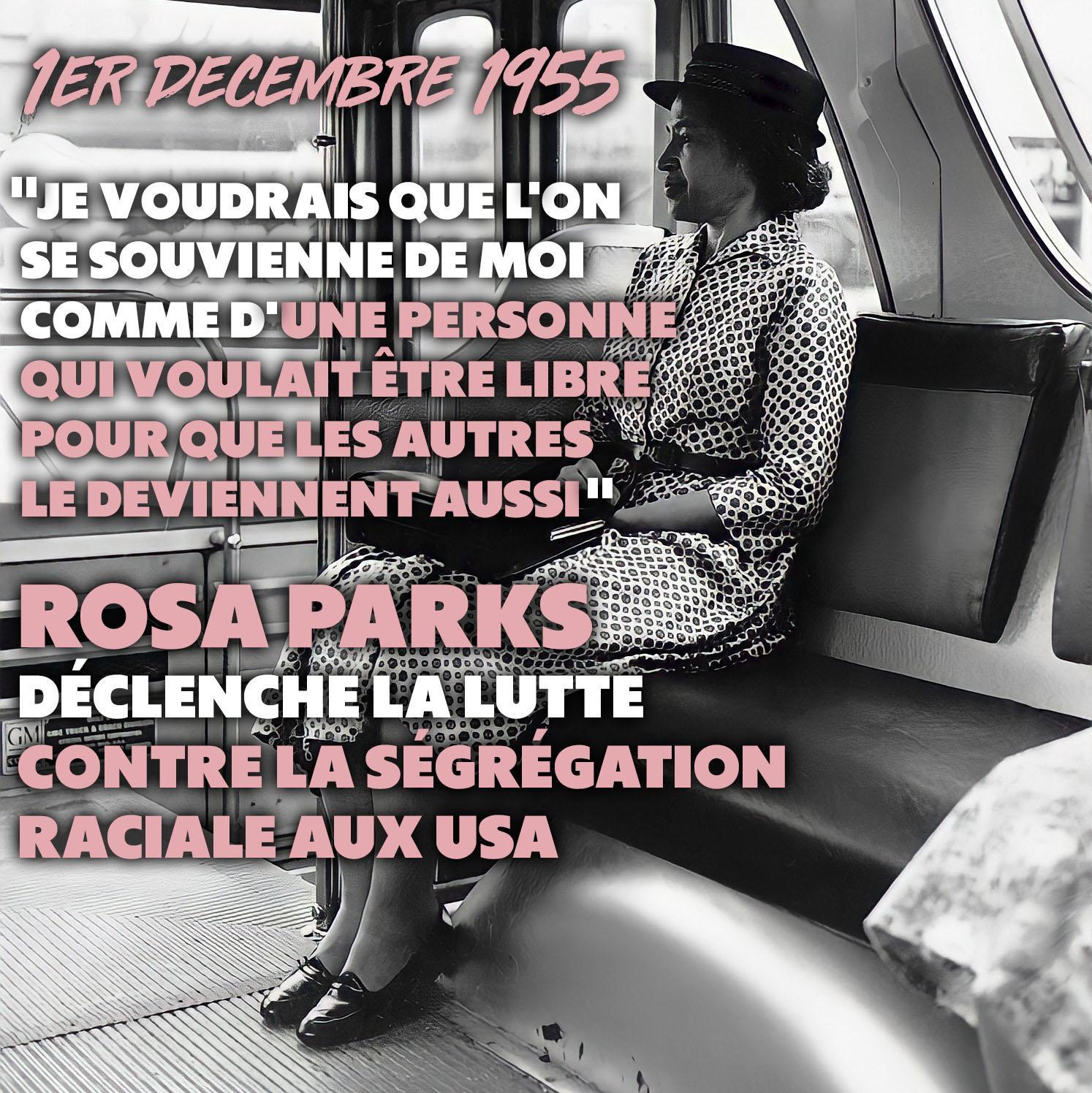 Le 1er décembre 1955, Rosa Parks refuse de céder sa place à un blanc dans un bus, à Montgomery dans l’Alabama.