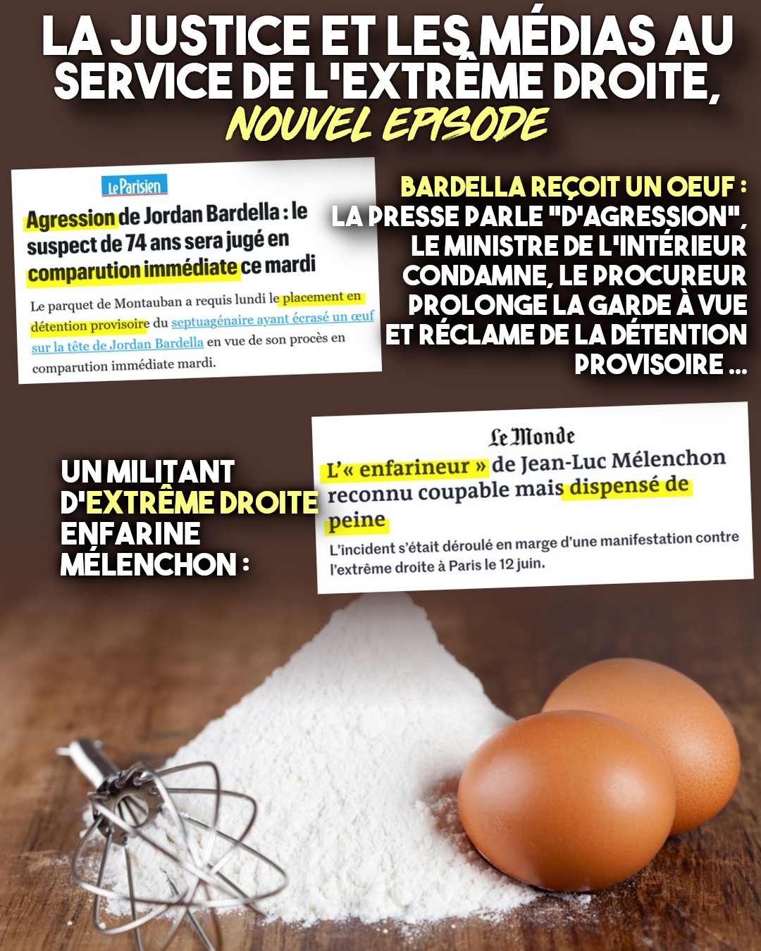 Des œufs, de la farine et un fouet : bientôt une pâte à crêpe sur Jordan Bardella ?