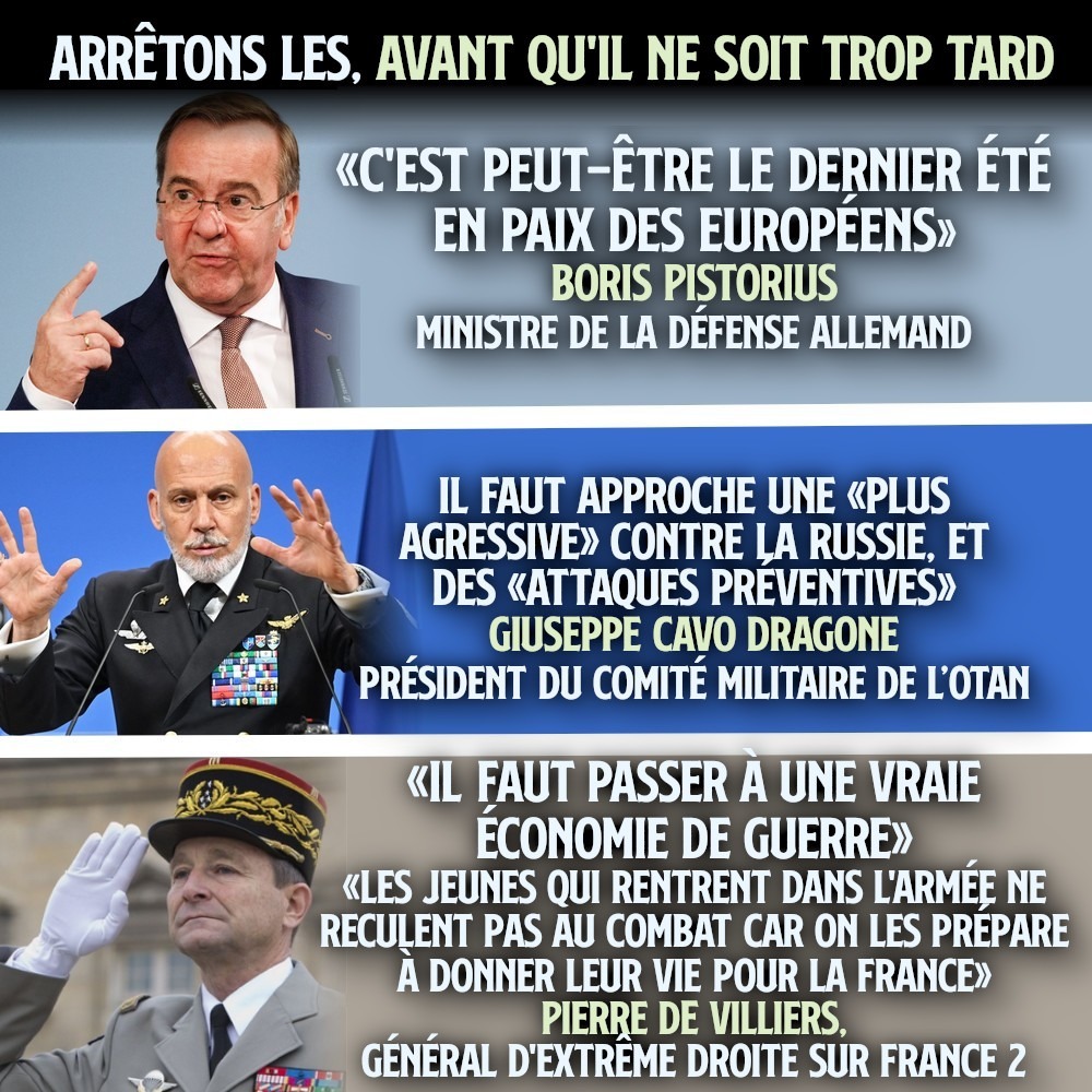Boris Pistorius, Giuseppe Cavo Dragone et Pierre De Villiers : trois militaristes forcenés qui nous emmènent droit vers la guerre.