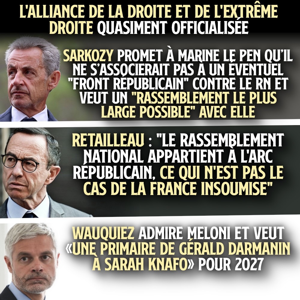 Sarkozy, Retailleau et Wauquiez : trois représentant de l'alliance entre droite et extrême droite.