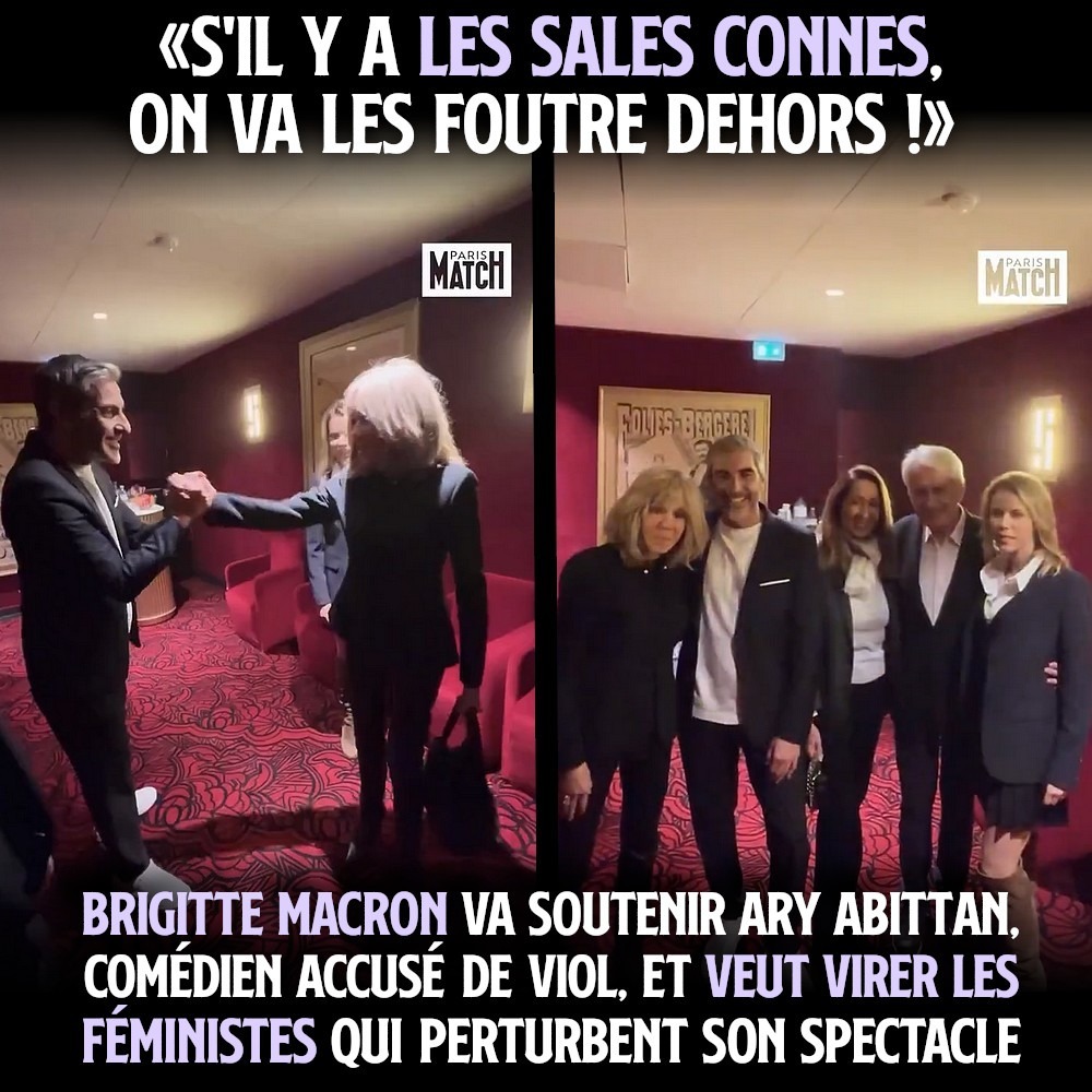 Brigitte Macron soutenant Ary Abittan à son spectacle.