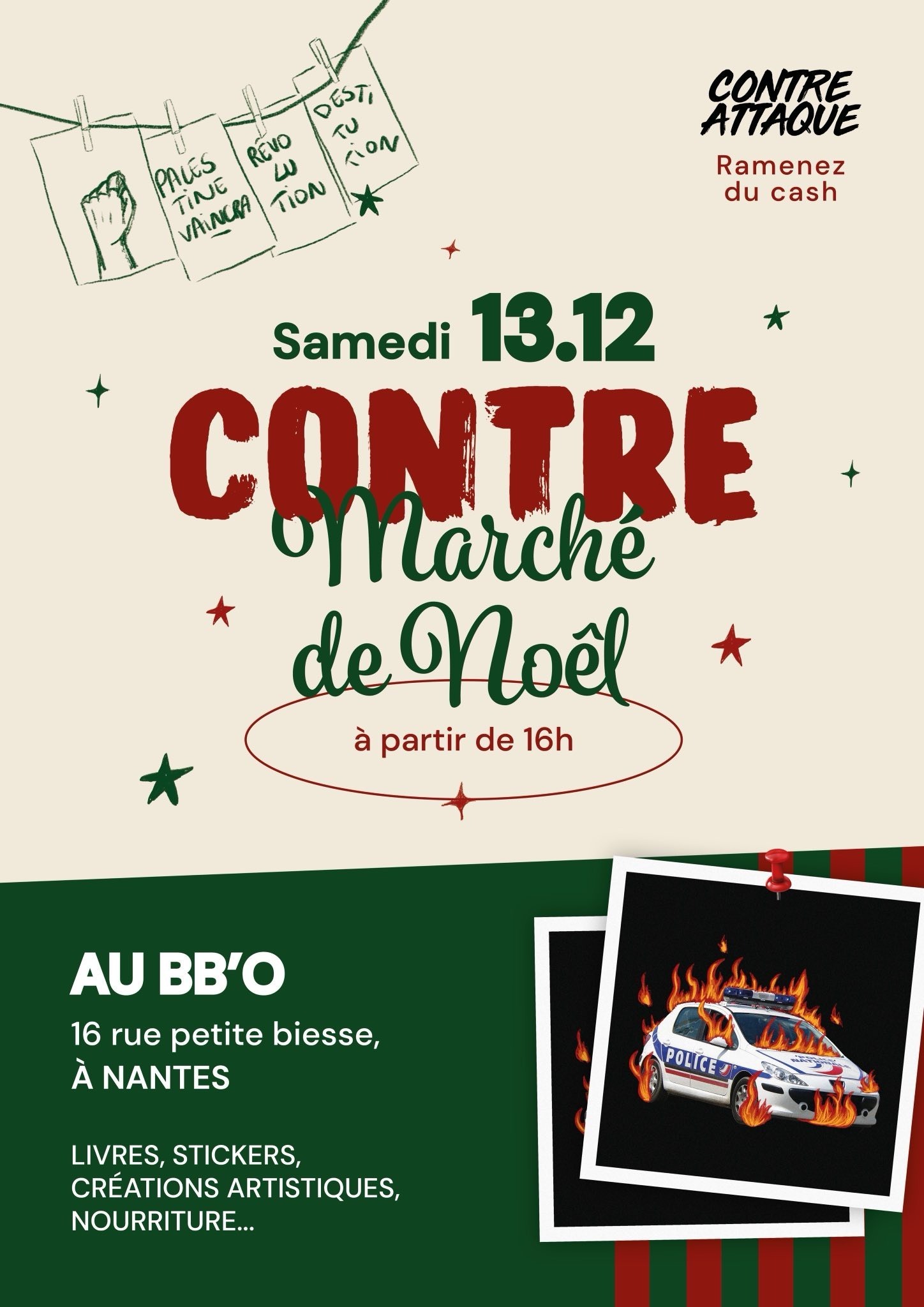 L'affiche pour le contre marché de Noël de Contre Attaque.