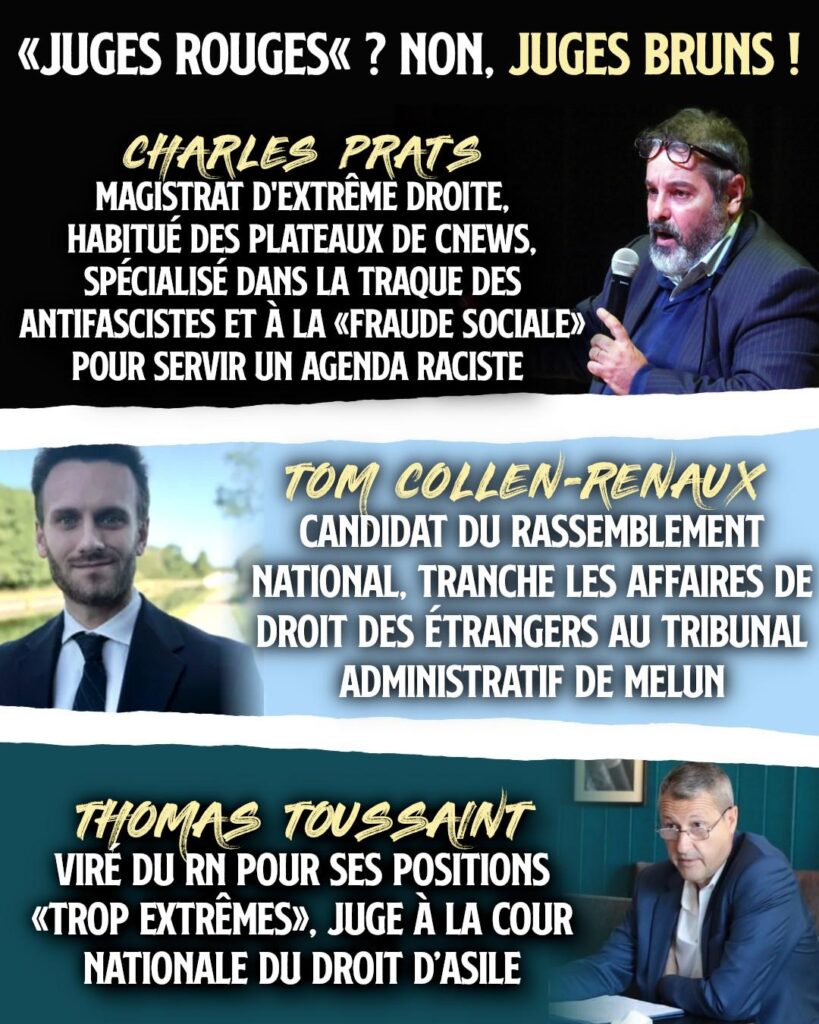 Charles Prats, Tom Collen-Renaux et Thomas Toussaint : trois juges bruns qui mettent l'institution judiciaire au service de leur idéologie fasciste et raciste.