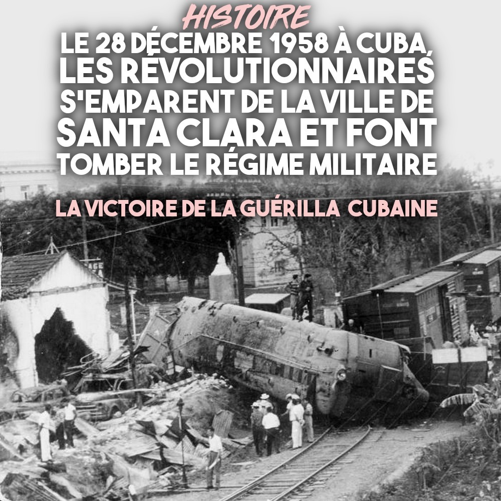 Le train qui apportait des renforts à Santa Clara après avoir été déraillé par la guérilla cubaine.