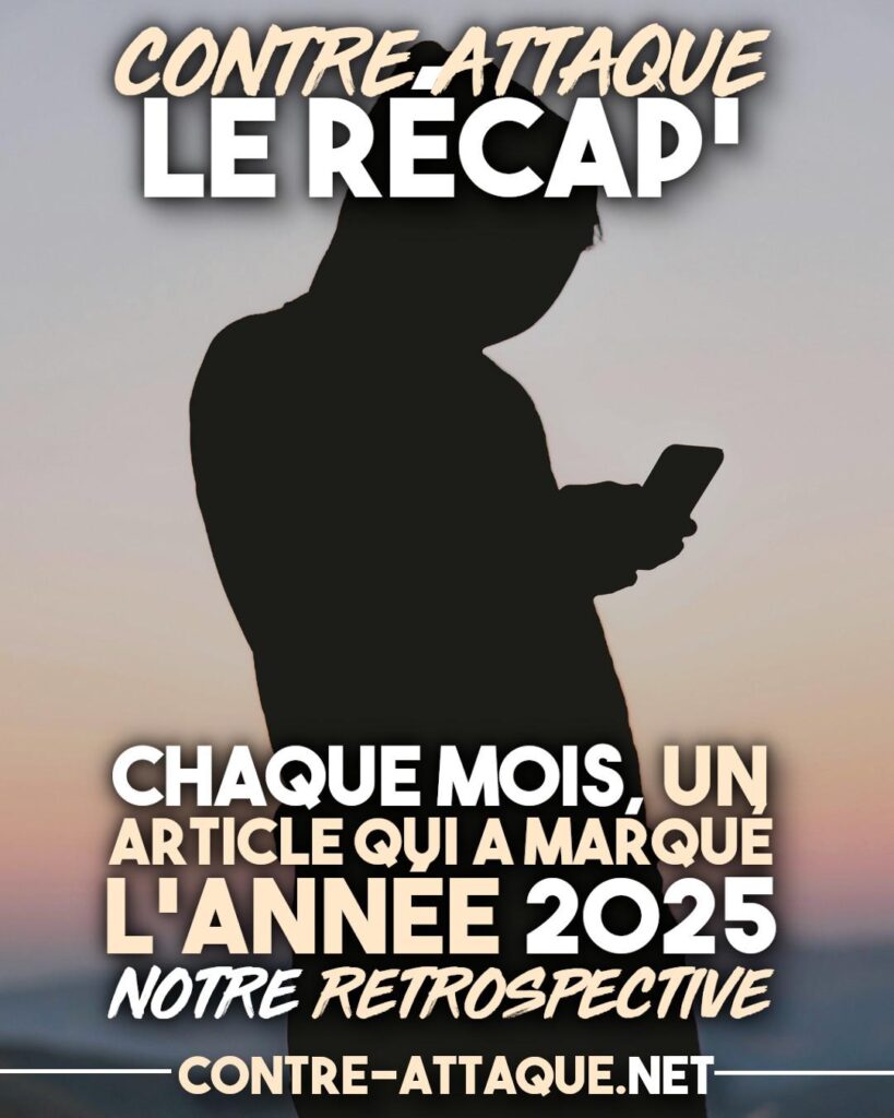 Une ombre lisant le récap de Contre Attaque sur son téléphone.
