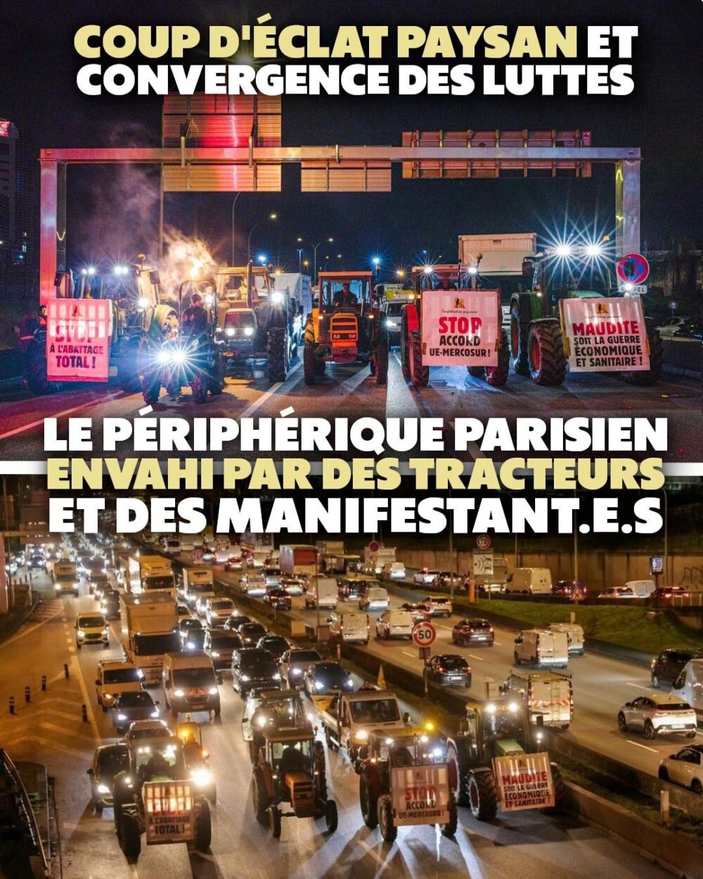 Le périphérique parisien envahi par des tracteurs