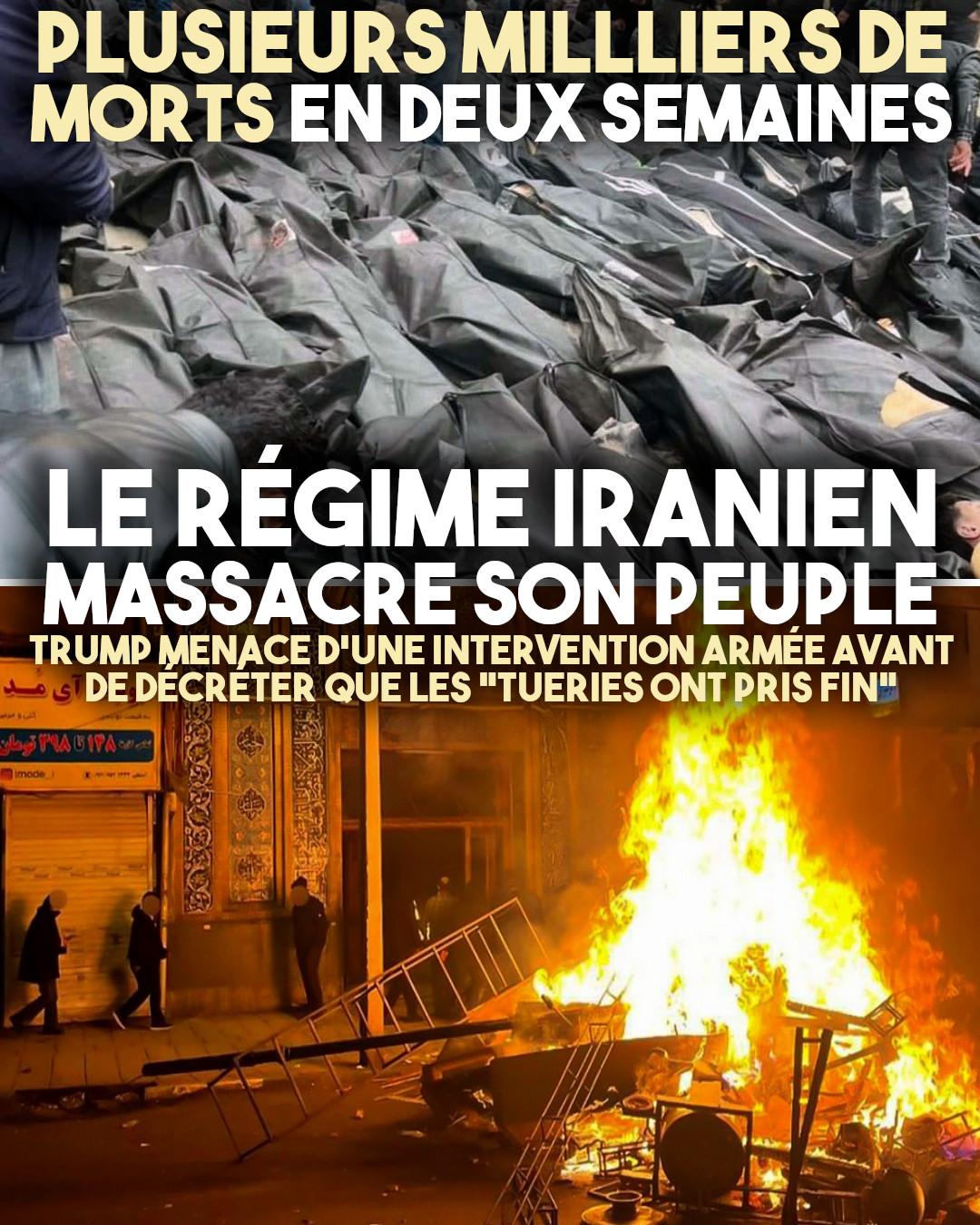 Des sacs mortuaires et une barricade enflammée en Iran, où les morts se comptent par milliers.