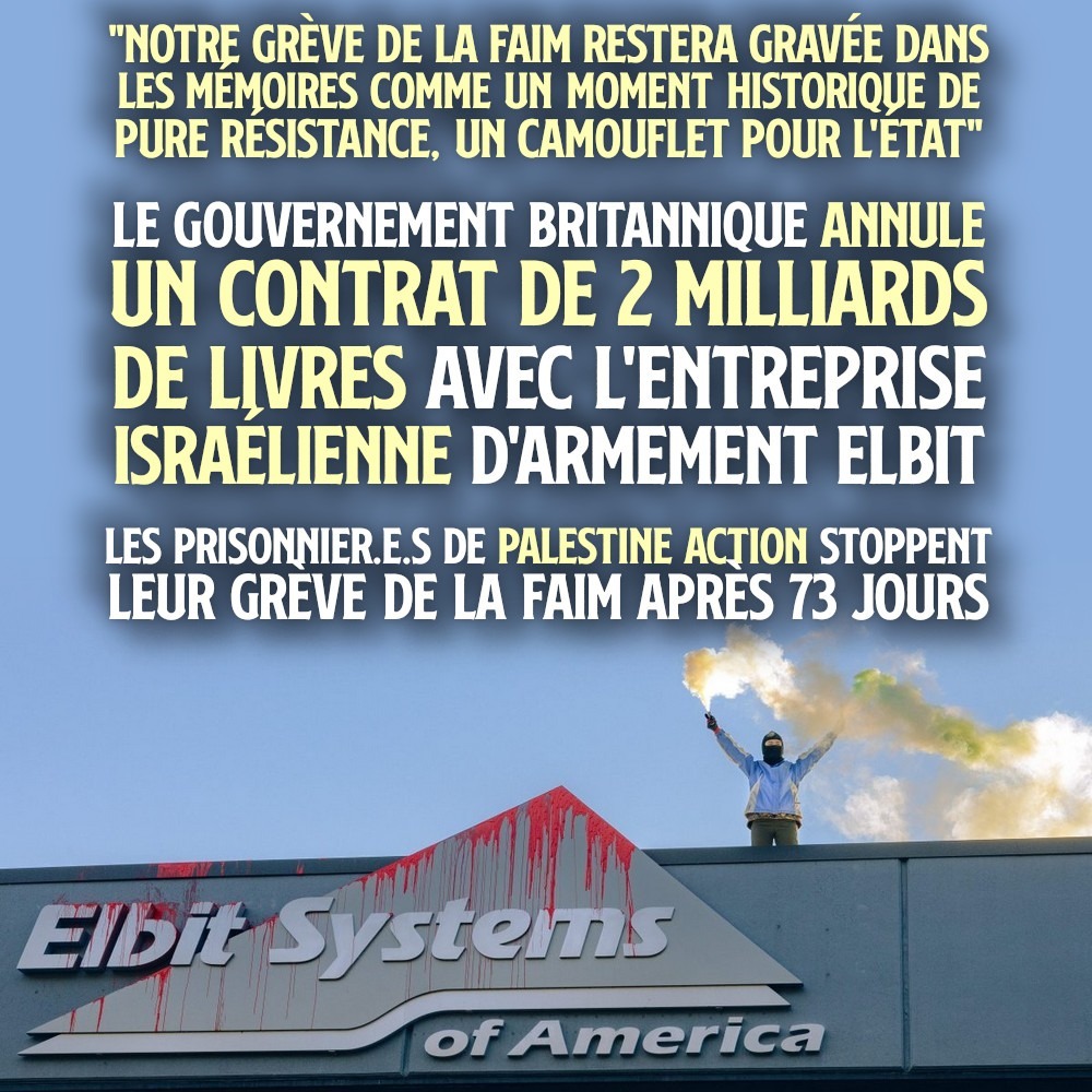 Un membre de Palestine Action sur le toit d'une usine d'Elbit Systems