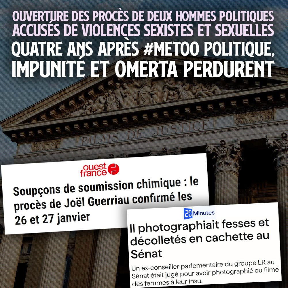 Le fronton d'un palais de justice, où se retrouveront deux personnalités politiques pour des violences sexuelles malgré l'omerta et l'impunité qui perdurent.