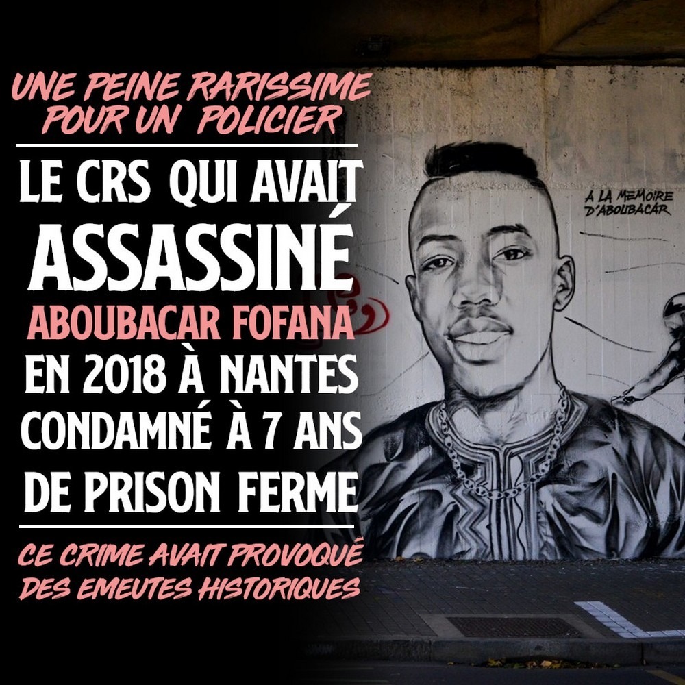 Le portrait d'Aboubacar Fofana sur un mur de Nantes après son assassinat par un CRS.