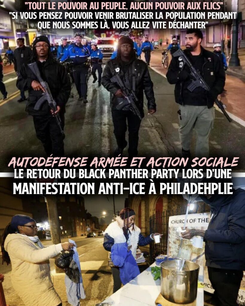 À Philadelphie, des Black Panthers sécurisent la manifestation contre l'ICE avec des fusils d'assaut et distribuent de la nourriture.