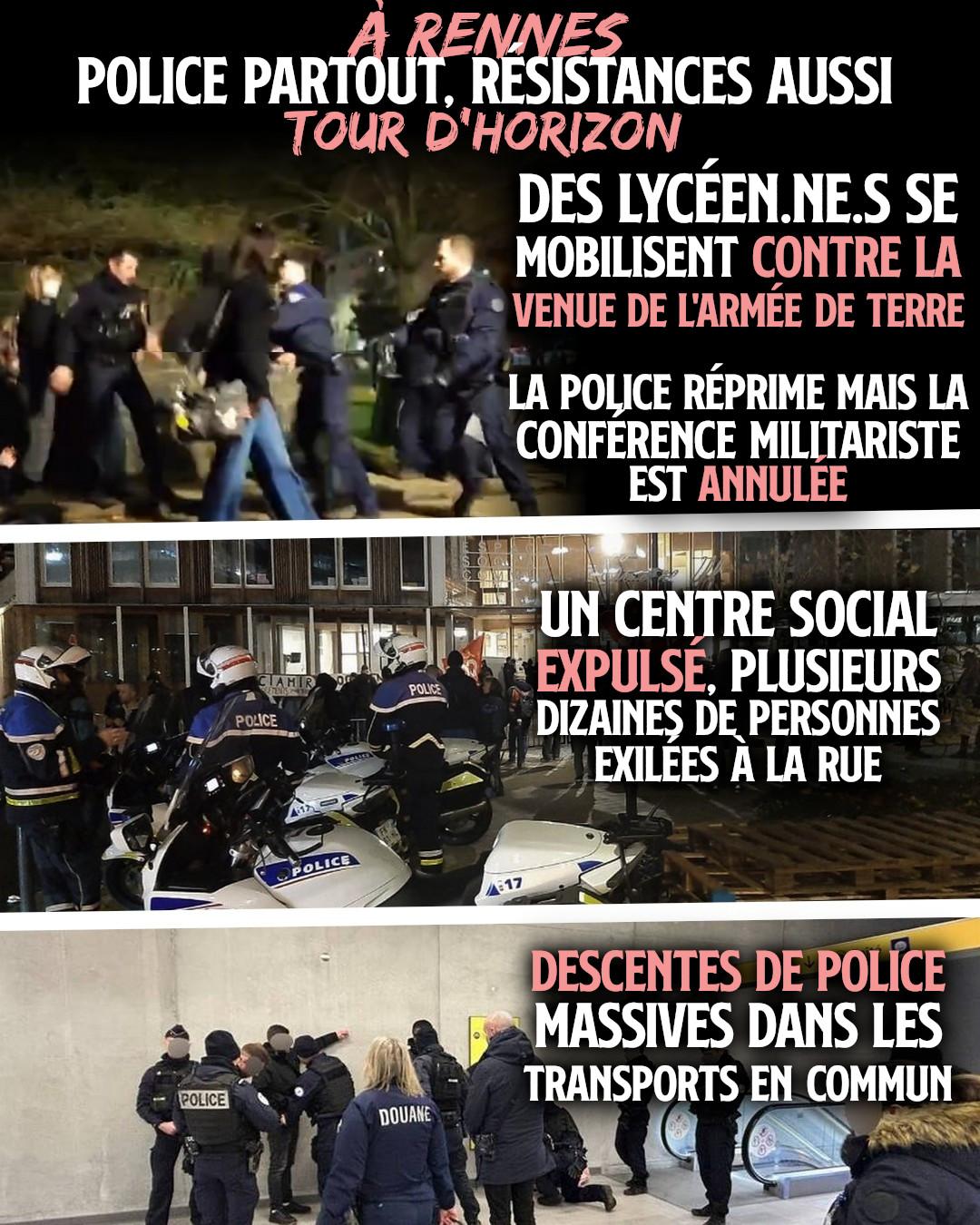 Pour réprimer dans les lycées, pour expulser des centres sociaux, pour harceler dans le métro... À Rennes, la police est partout, la justice est nulle part.