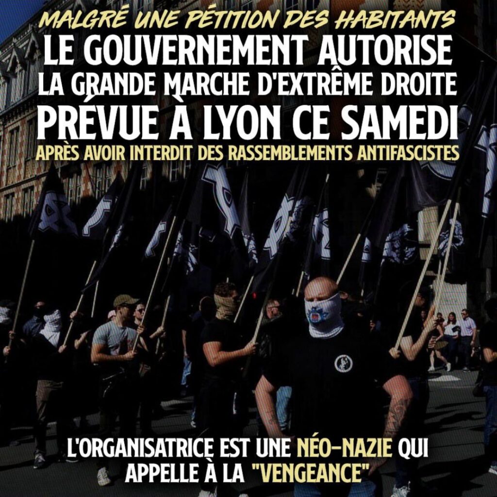 Des fascistes au visage masqué arborent des drapeaux à croix celtique : les mêmes pourront marcher en "hommage" à Quentin, avec la bénédiction du ministère de l'Intérieur.