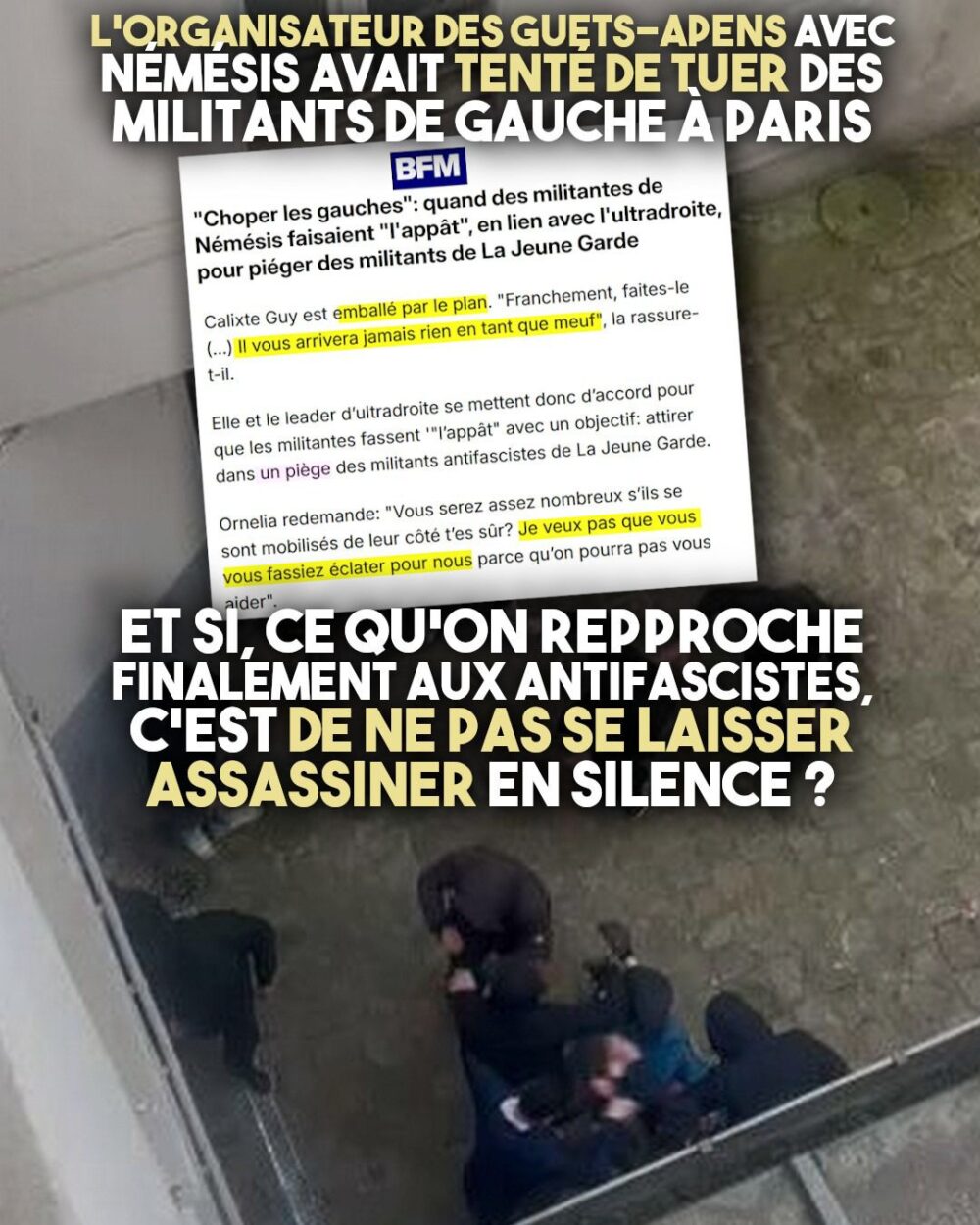 Capture d'écran d'une vidéo montrant l'agression de syndicalistes et antifascistes par l'un des amis de Quentin Deranque : Calixte Guy.