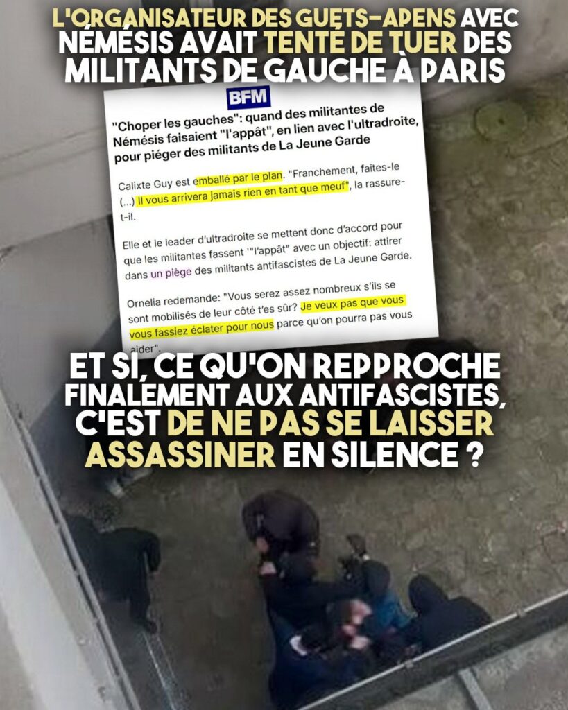 Capture d'écran d'une vidéo montrant l'agression de syndicalistes et antifascistes par l'un des amis de Quentin Deranque : Calixte Guy.