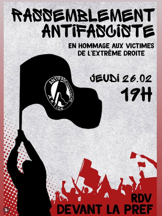 L'affiche appelant au rassemblement antifasciste à Nantes le jeudi 26 février