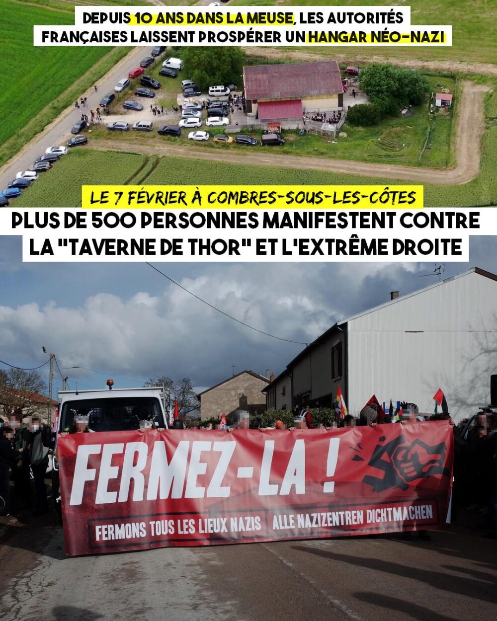 La banderole de tête demande aux nazis de se la fermer dans la Meuse.