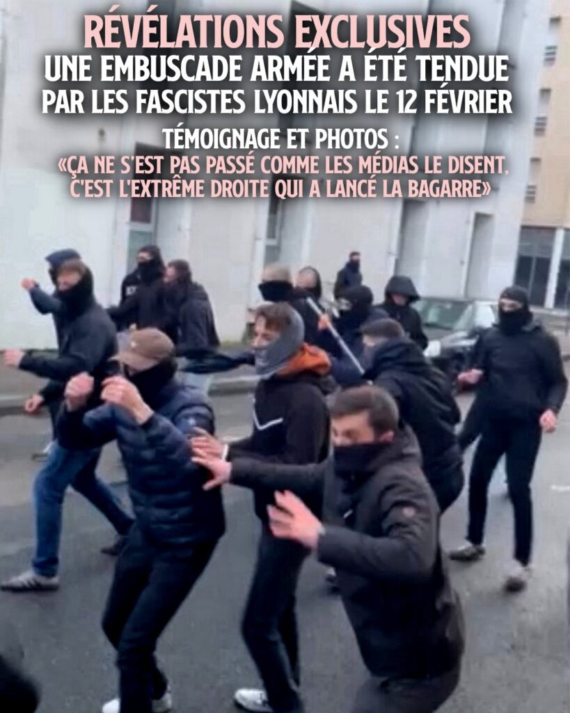 15 fascistes cagoulés et armés, prêts pour la bagarre après avoir tendu une embuscade à des antifascistes à Lyon ce 12 février