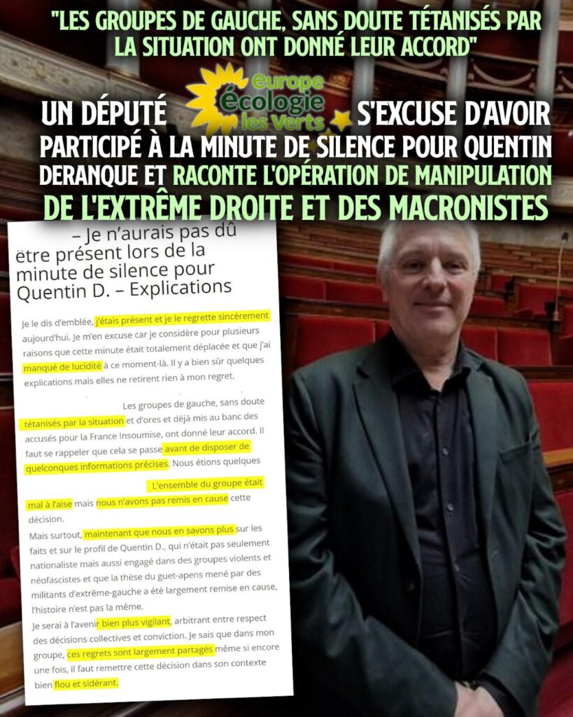 Charles Fournier à l'Assemblée : le député écolo regrette sa participation à l'hommage rendu à Quentin Deranque.