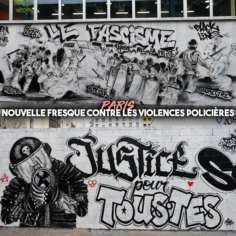 La fresque de Black Lines en noir et blanc pour rendre hommage aux victimes de la violence d'État.
