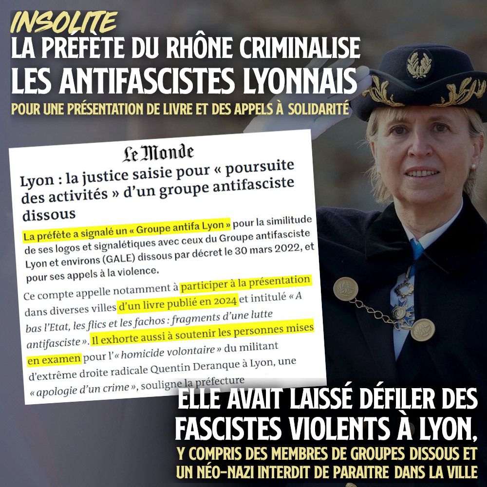 La préfète accuse des antifas de «reconstitution d'un groupe dissout» pour une présentation de livre et leur solidarité sur internet.