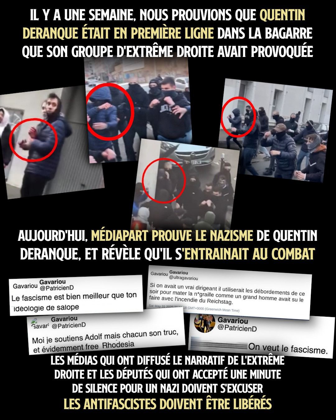 Quentin Deranque au premier rang de la bagarre qui a aboutit à son décès