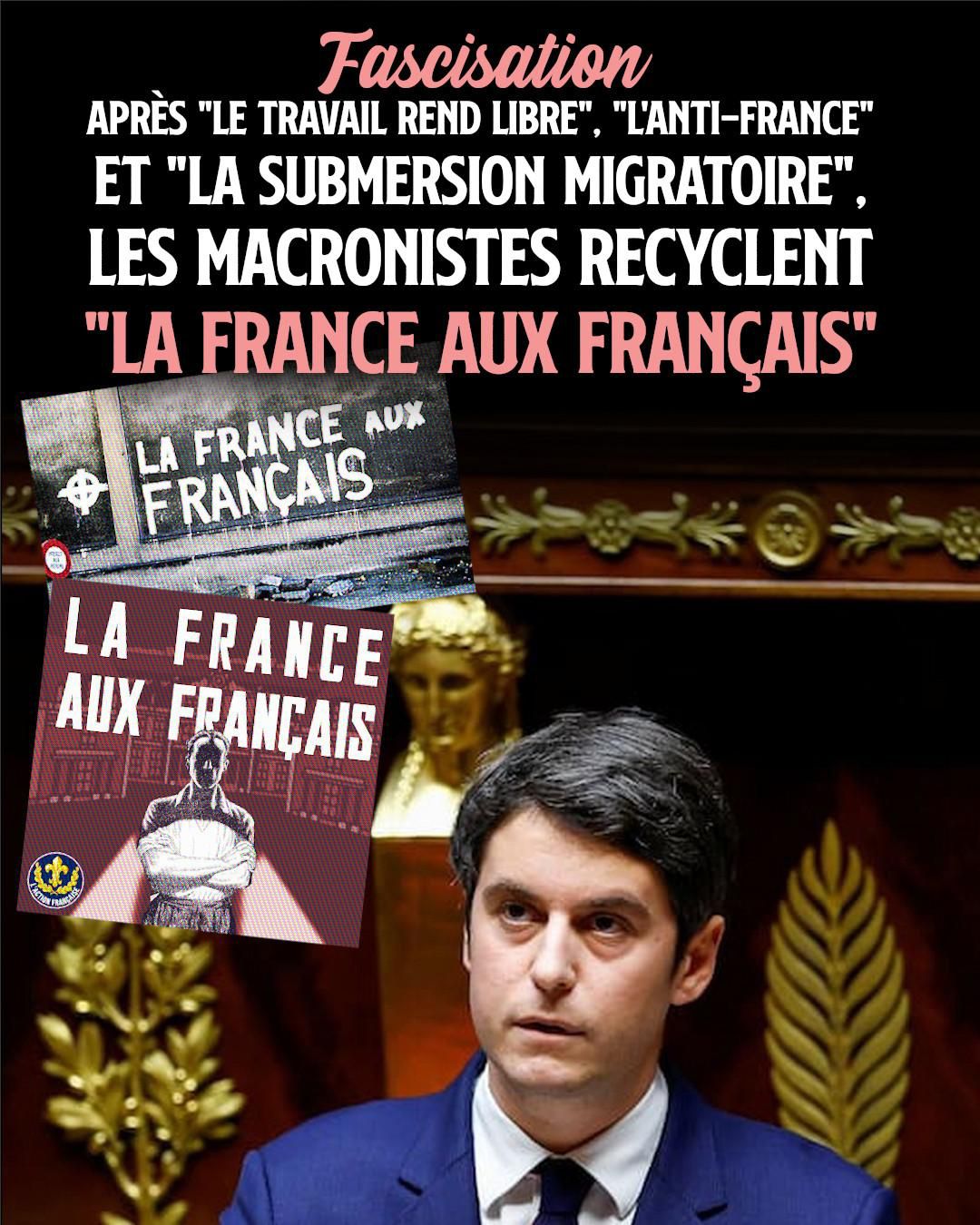 Gabriel Attal à l'Assemblée, multipliant les références fascistes.