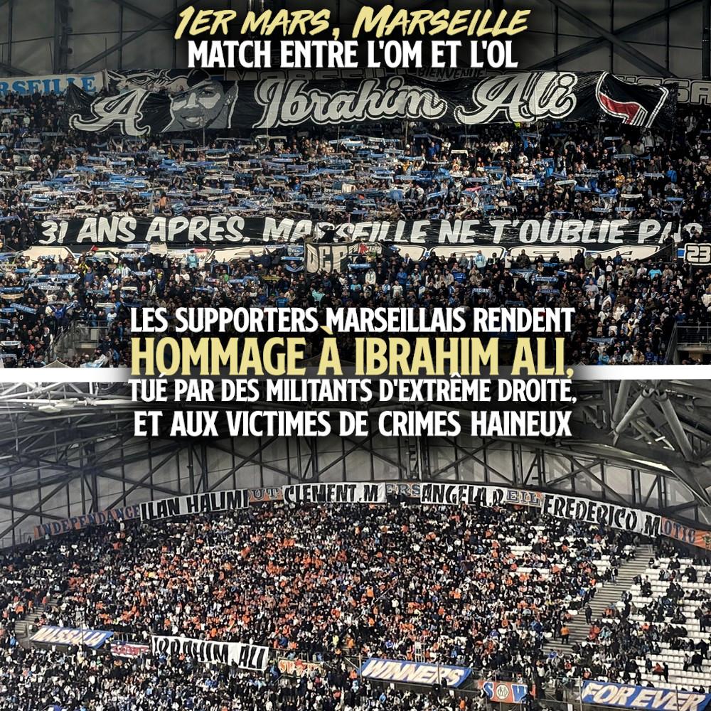 Le tifo en homme à Ibrahim Ali dans les tribunes du Vélodrome ce 1er mars