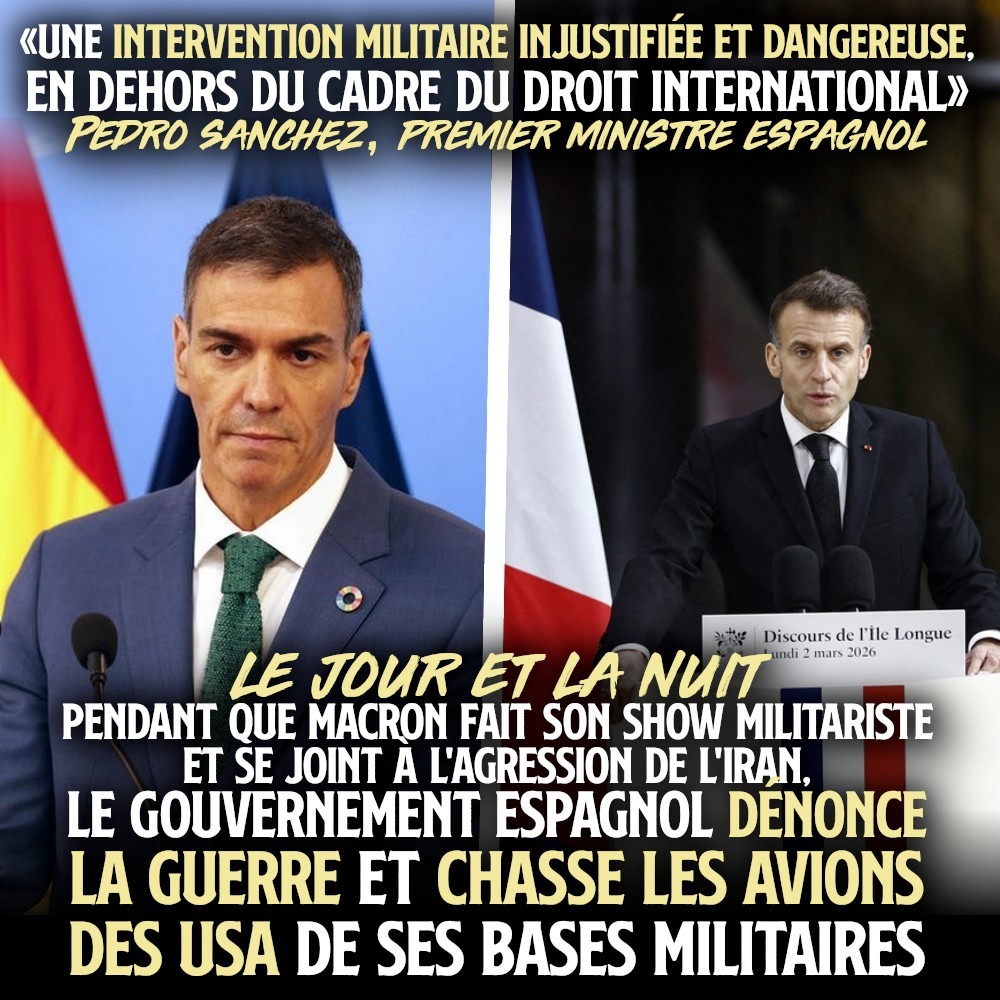 Pedro Sanchez, premier ministre espagnol qui ne s'écrase pas devant les USA, au contraire de Macron le militariste.