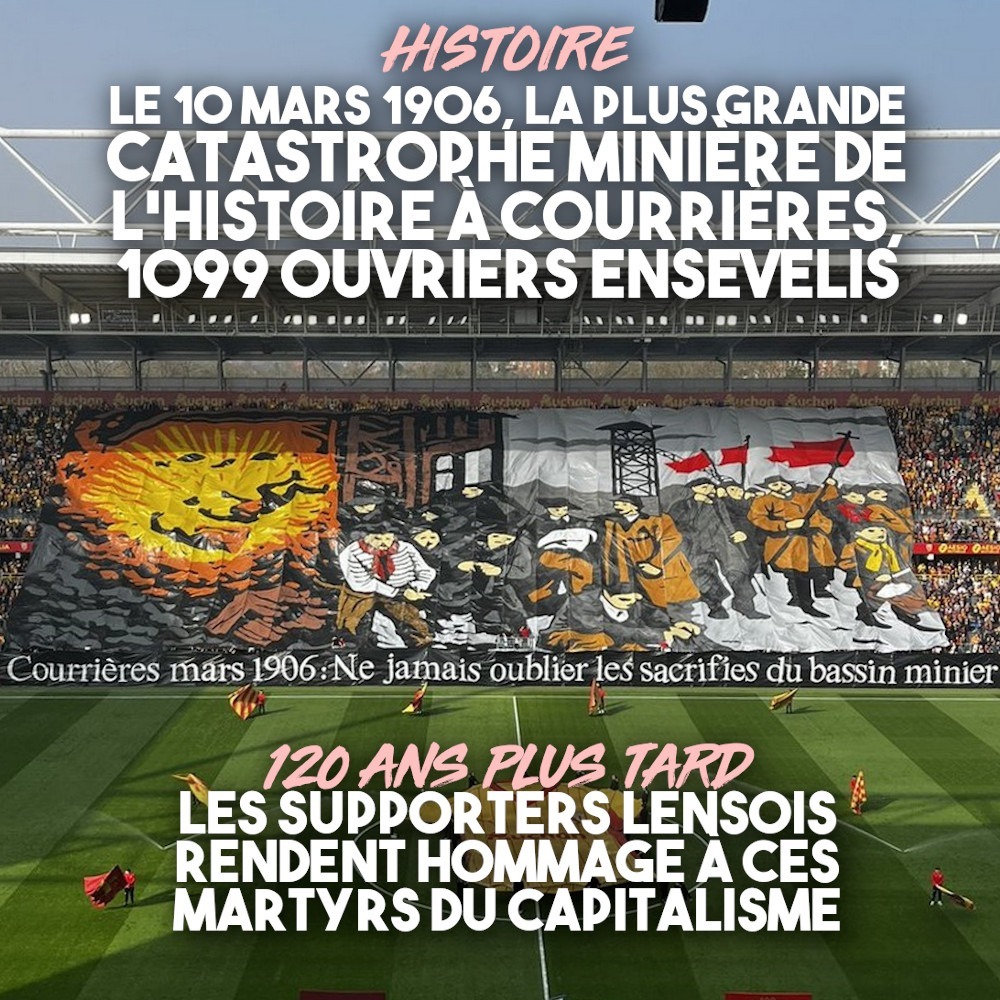 Le tifo des supporters lensois, 120 ans après la catastrophe de Courrières