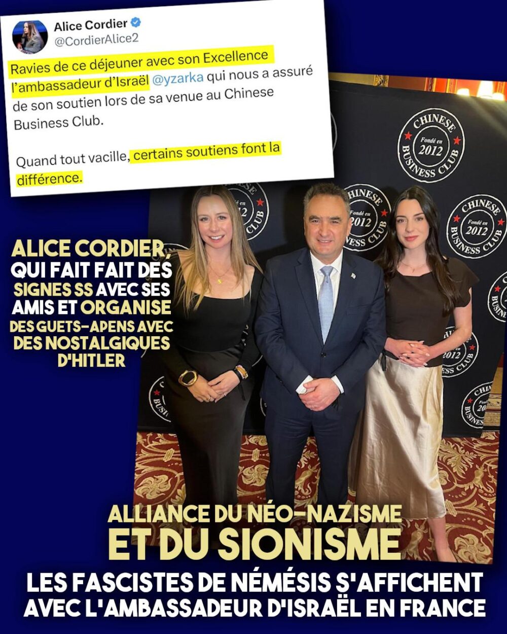 Alice Cordier posant aux côtés de l'ambassadeur d'Israël