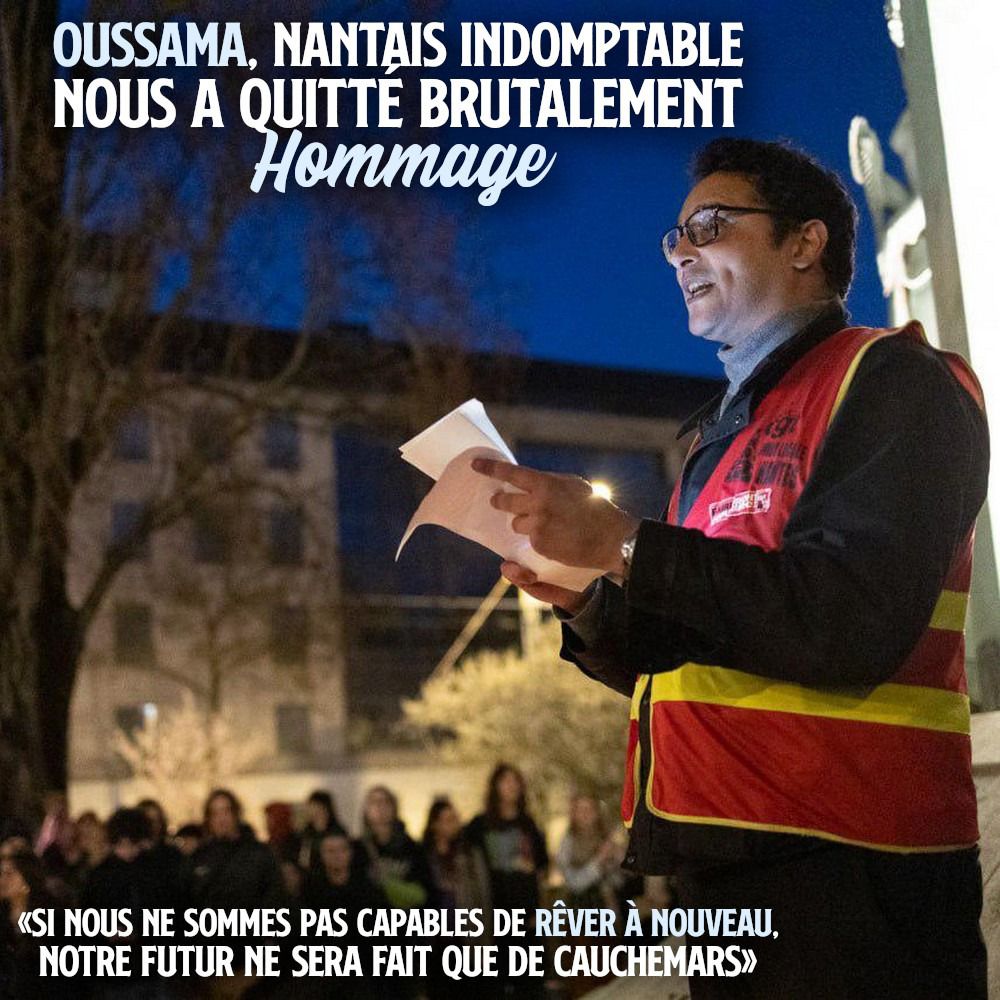 Oussama lors d'un discours pour la manifestation antifasciste du 26 février dernier.