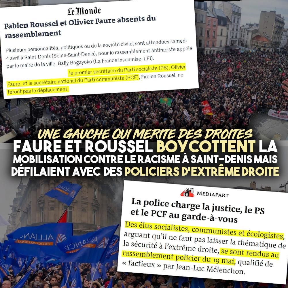 Une foule antiraciste sans Roussel ni Faure, qui préfèrent participer aux manifestations fascisantes d'Alliance.
