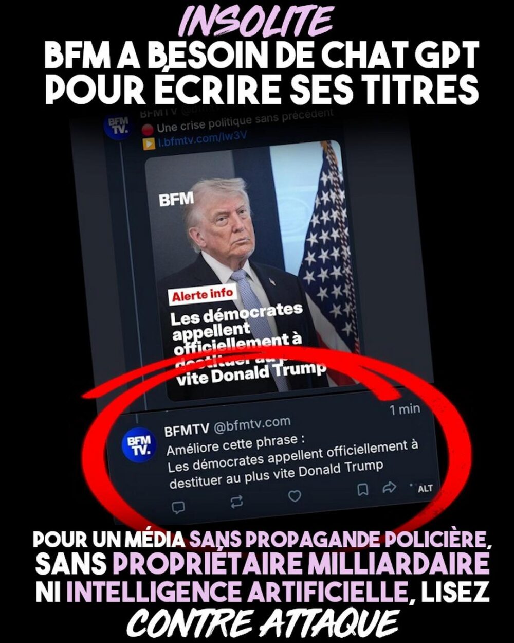 Le prompt de ChatGPT utilisé par BFM en commentaire de sa propre publication...