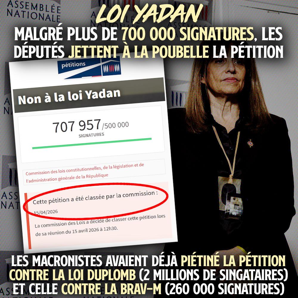 La pétition contre la loi Yadan et ses 709.957 signatures classée par une commission ce 15 avril.