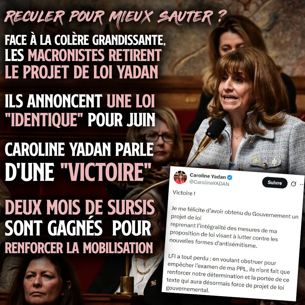 Caroline Yadan crie victoire : son texte est abandonné mais le gouvernement en prépare une copie conforme pour le mois de juin.