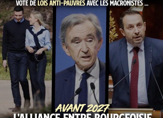 Bardella pris en photo avec la princesse de Bourbon Sicile, Bernard Arnault et Sébastien Chenu à l'Assemblée : à travers le RN, c'est la bourgeoisie qui avance ses pions pour que le fascisme protège ses intérêts en 2027.