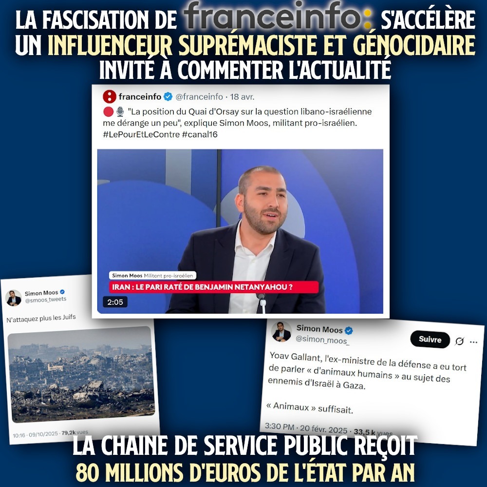Le polémiste de la fachosphère Simon Moos invité à commenter l'actualité sur France Info.