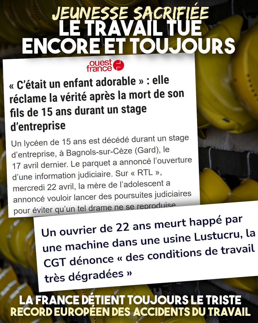 Dans le BTP et dans une usine Lustucru : le travail tue deux fois le même jour du vendredi 17 avril.