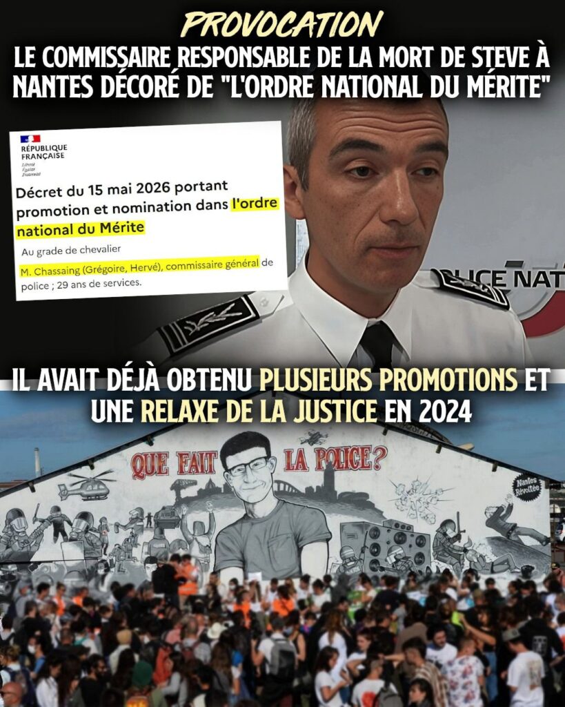 Le commissaire Chassaing au-dessus de la fresque en hommage à Steve et aux victimes de la police à Nantes.