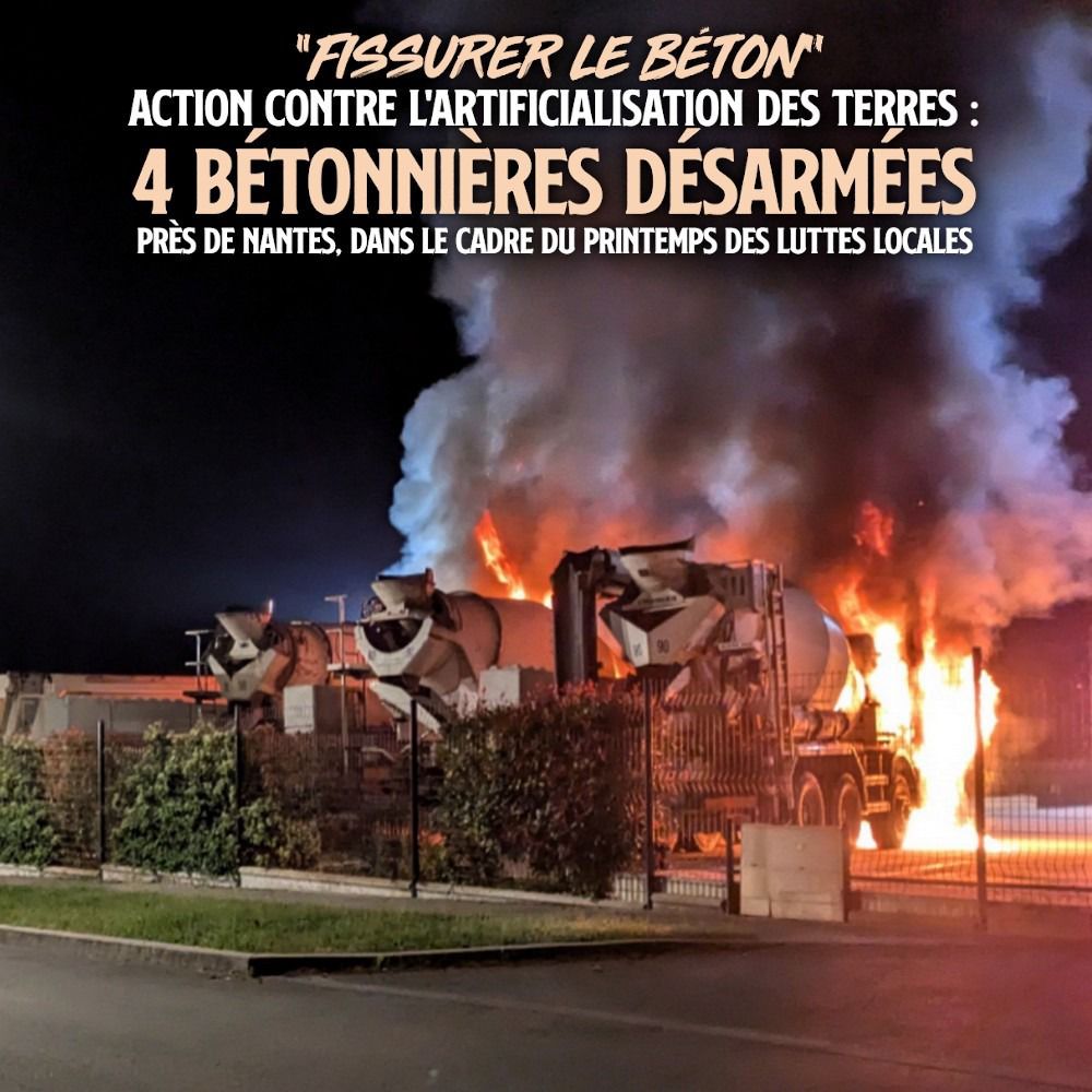 Des bétonnières en flammes au nord de Nantes