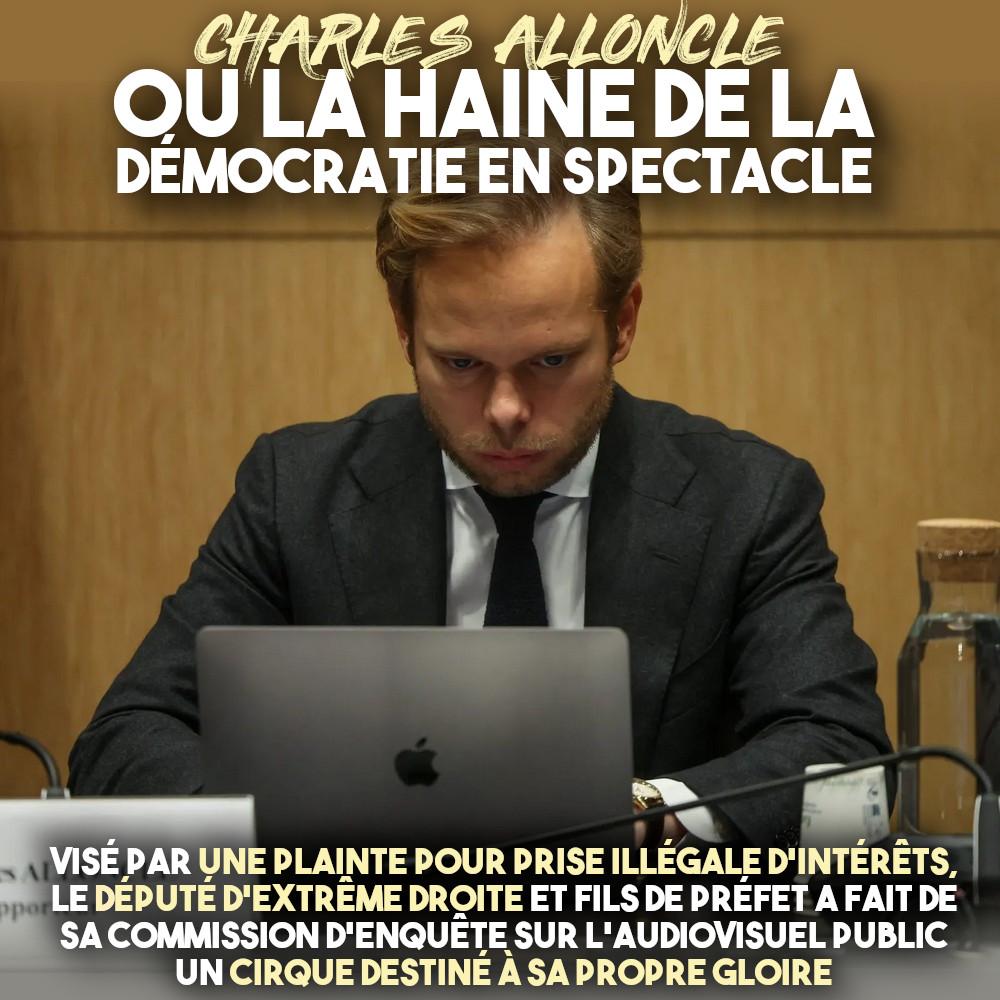Charles Alloncle présidant sa commission d'enquête sur l'audiovisuel public.