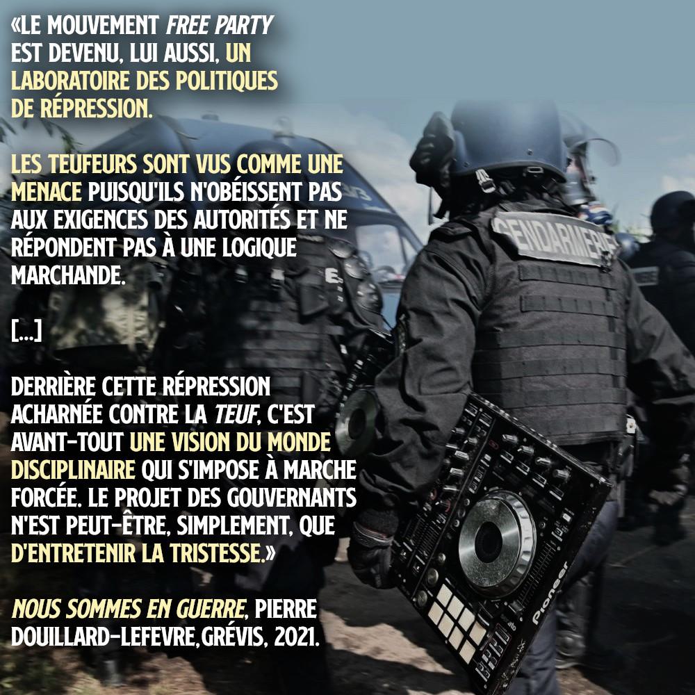 Un gendarme vole une table de mixage lors de la répression d'une free party