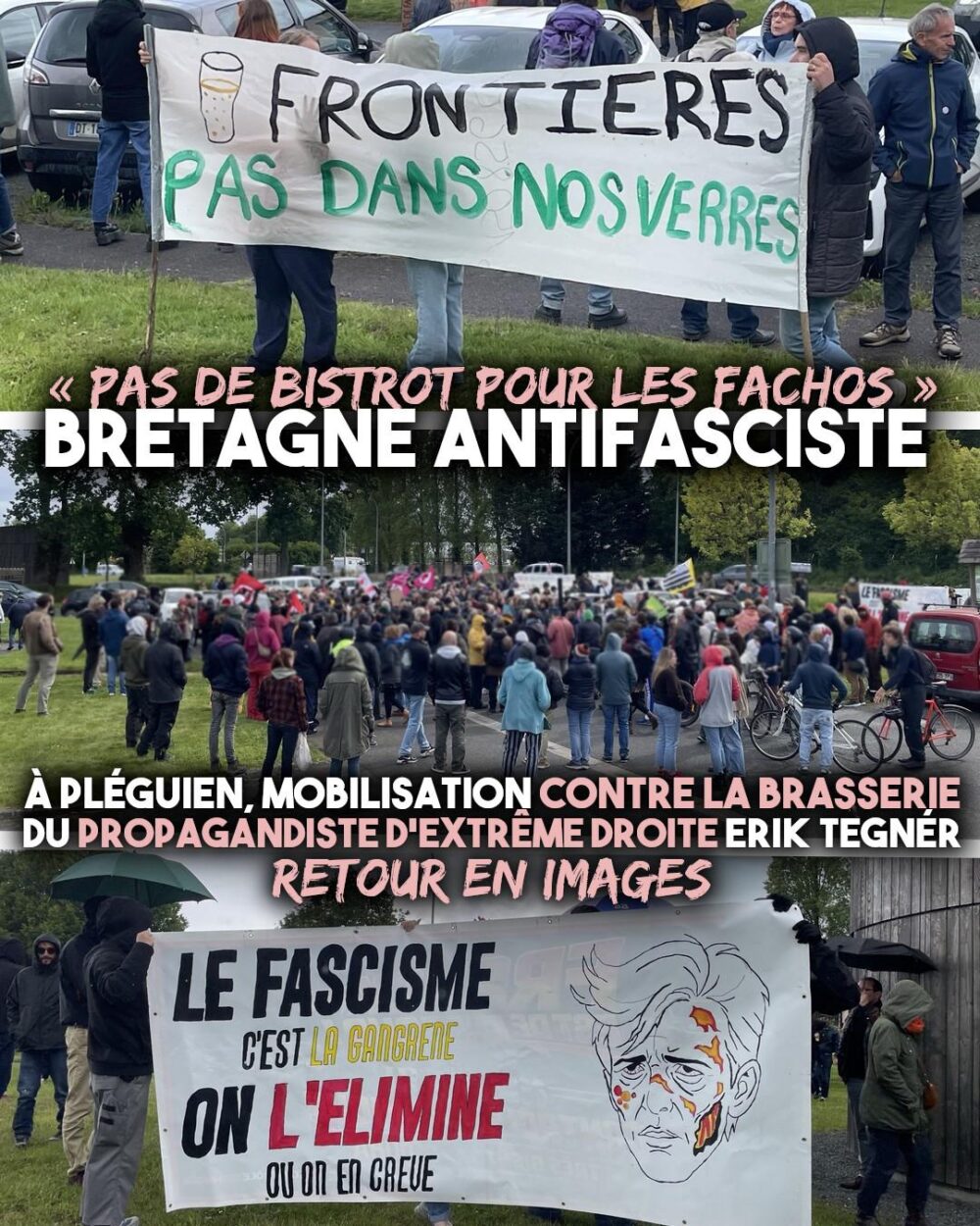 Des images de la mobilisation antifasciste contre l'ouverture de la brasserie d'Éric Tégner